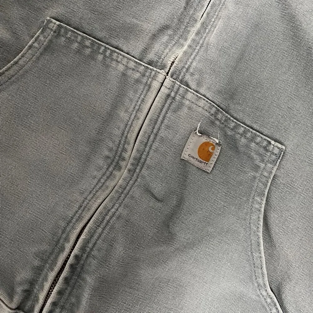 Vintage blue Carhartt Jacket Zip up canvas jacket Size Large j130 hooded jacket
